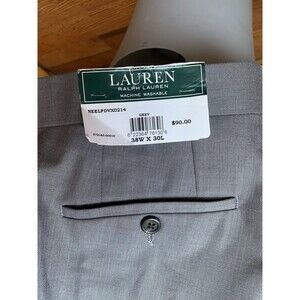 NWT Lauren by Ralph Lauren Men Dress Slacks Pleated Gray SZ 38x30 Poly/Rayon NWT